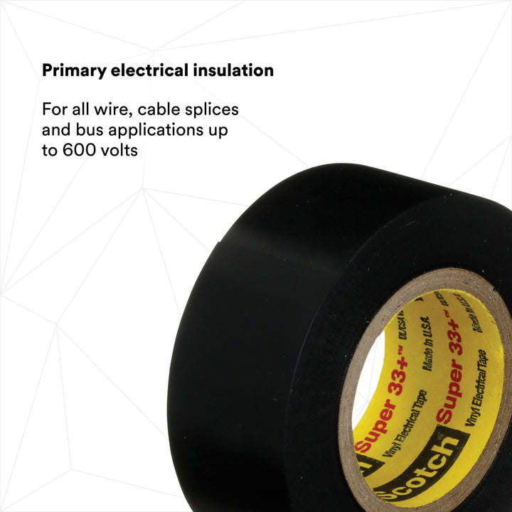 Scotch® Super 33+ Vinyl Electrical Tape, 3/4 in x 20 ft, Black, 10
rolls/carton