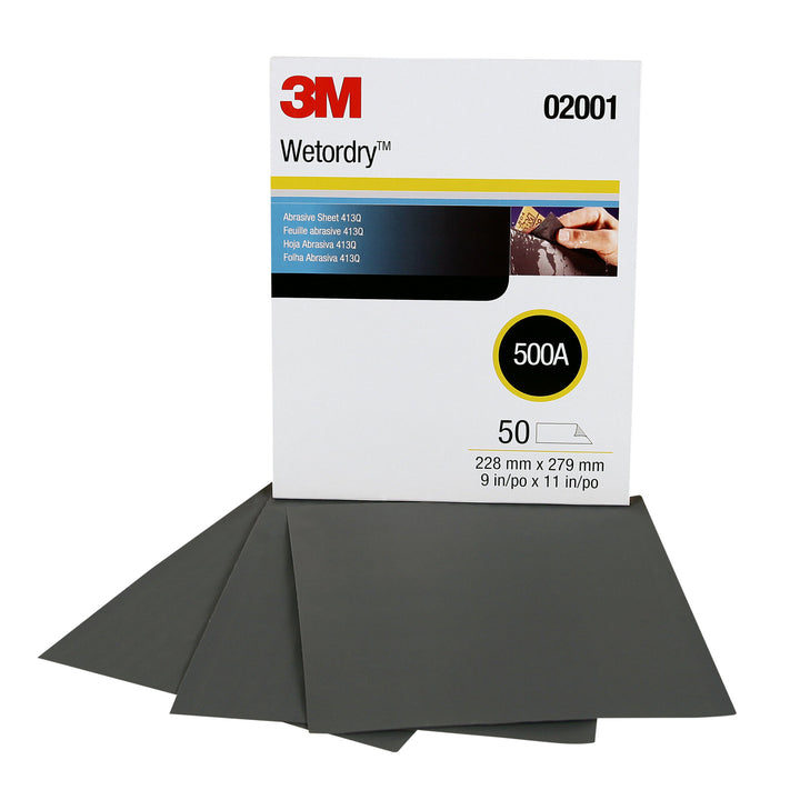 3M Wetordry Abrasive Sheet 413Q, 02001, 500, 9 in x 11 in, 50 sheetsper carton