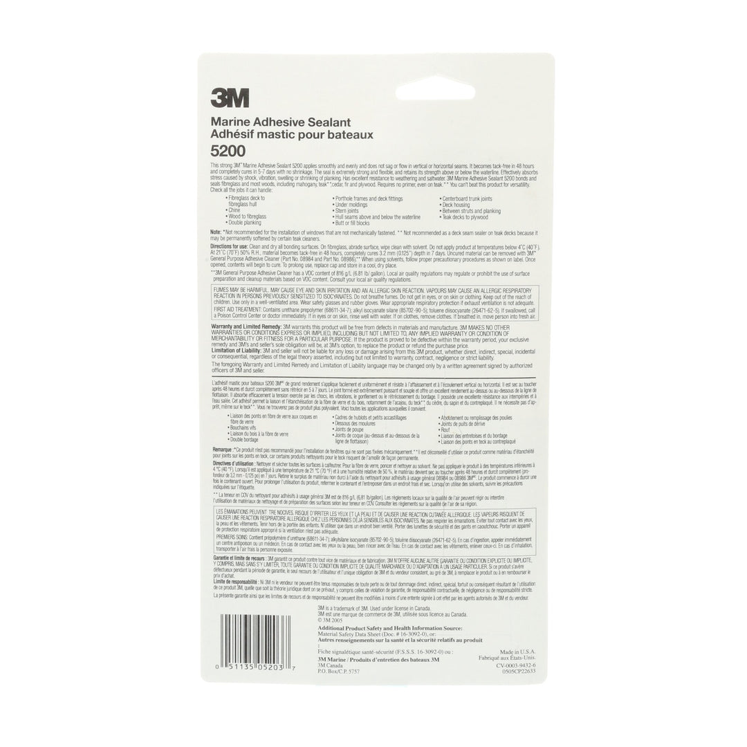 3M Marine Adhesive Sealant 5200, White, 3 oz Tube