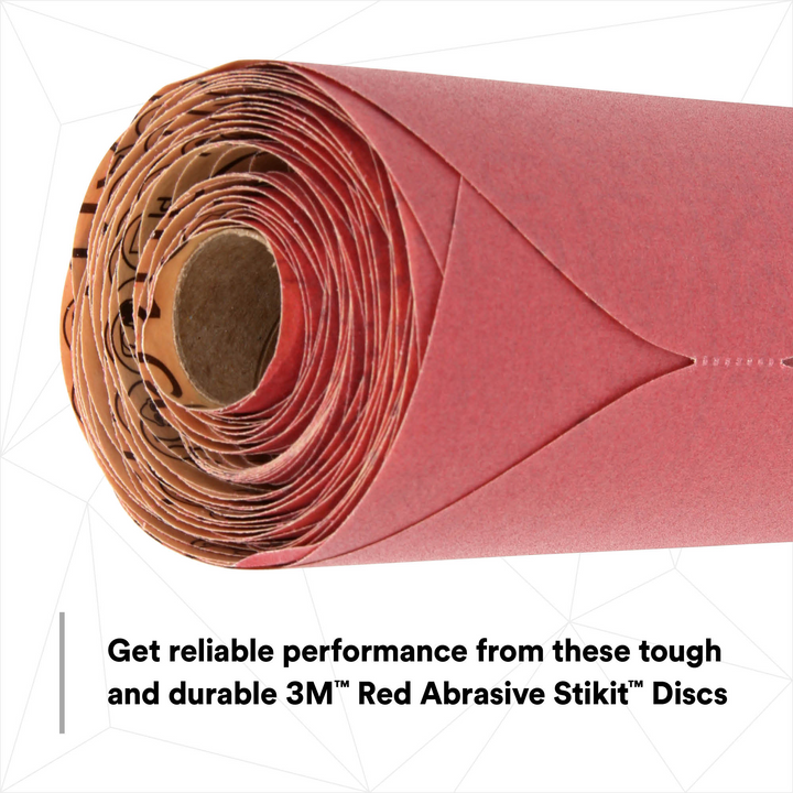 3M Red Abrasive Stikit Disc, 01111, 6 in, P220 grade, 100 discs per
roll