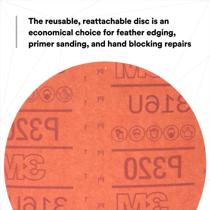 3M Hookit Red Abrasive Disc, 01219, 6 in, P320, 50 discs per carton