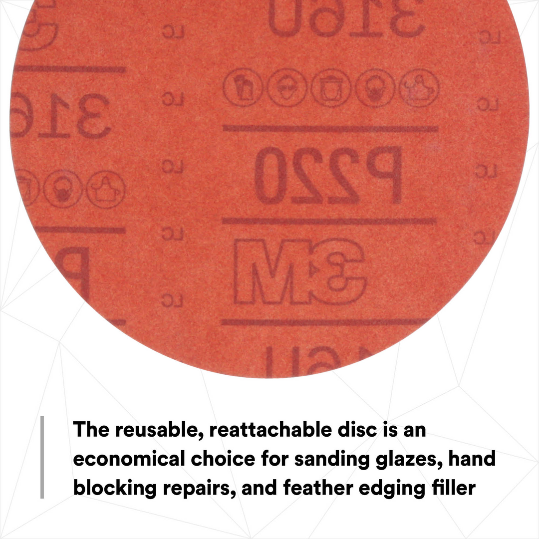 3M Hookit Red Abrasive Disc, 01221, 6 in, P220, 50 discs per carton