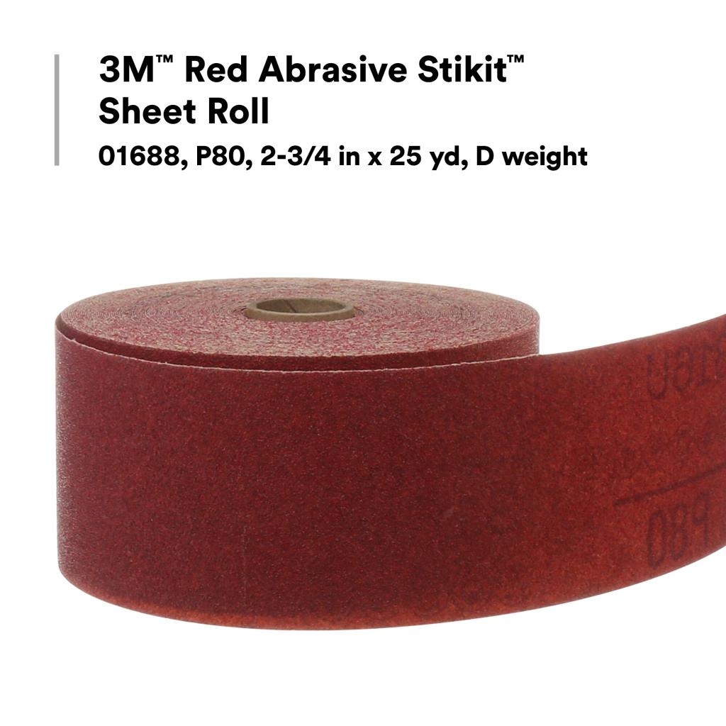 3M Red Abrasive Stikit Sheet Roll, 01688, P80, 2-3/4 in x 25 yd, D
weight