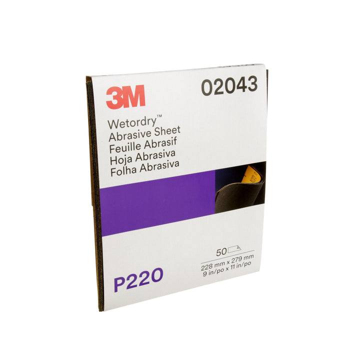 3M Wetordry Abrasive Sheet, 02043, P220, 9 in x 11 in, 50 sheets per
carton
