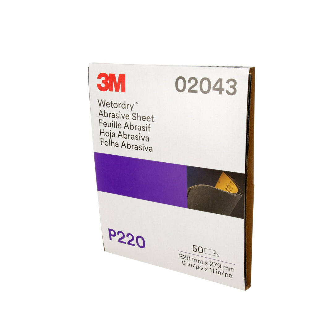 3M Wetordry Abrasive Sheet, 02043, P220, 9 in x 11 in, 50 sheets per
carton