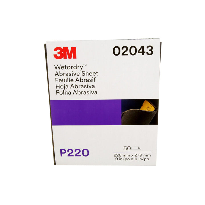 3M Wetordry Abrasive Sheet, 02043, P220, 9 in x 11 in, 50 sheets per
carton