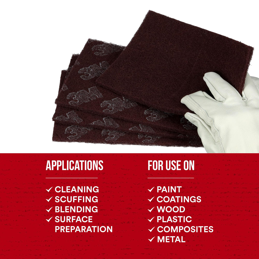 Scotch-Brite Production Hand Pad 8447, HP-HP, A/O Very Fine, Maroon, 6
in x 9 in