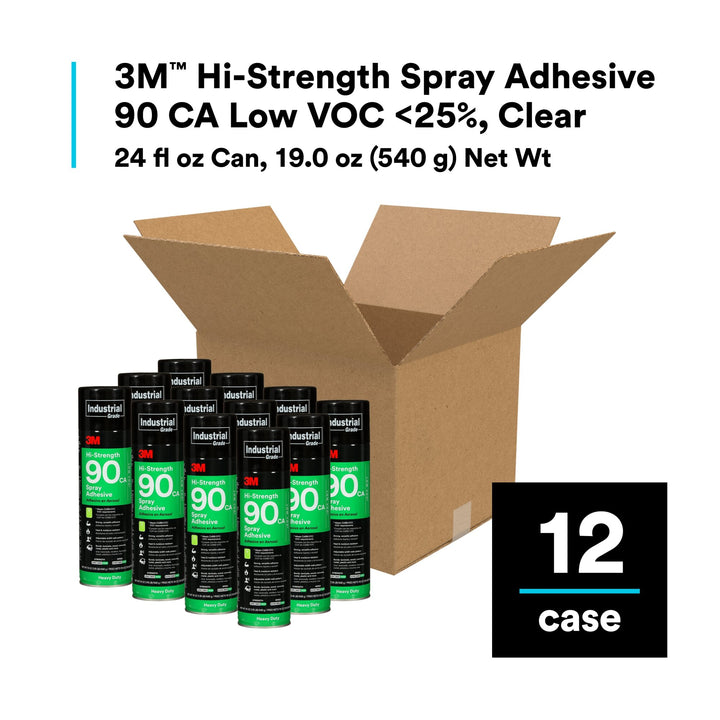 3M Hi-Strength Spray Adhesive 90 CA, Low VOC <25%, Clear, 24 fl oz Can