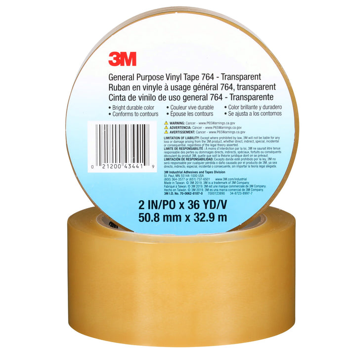 3M General Purpose Vinyl Tape 764, Transparent, 2 in x 36 yd, 5 mil