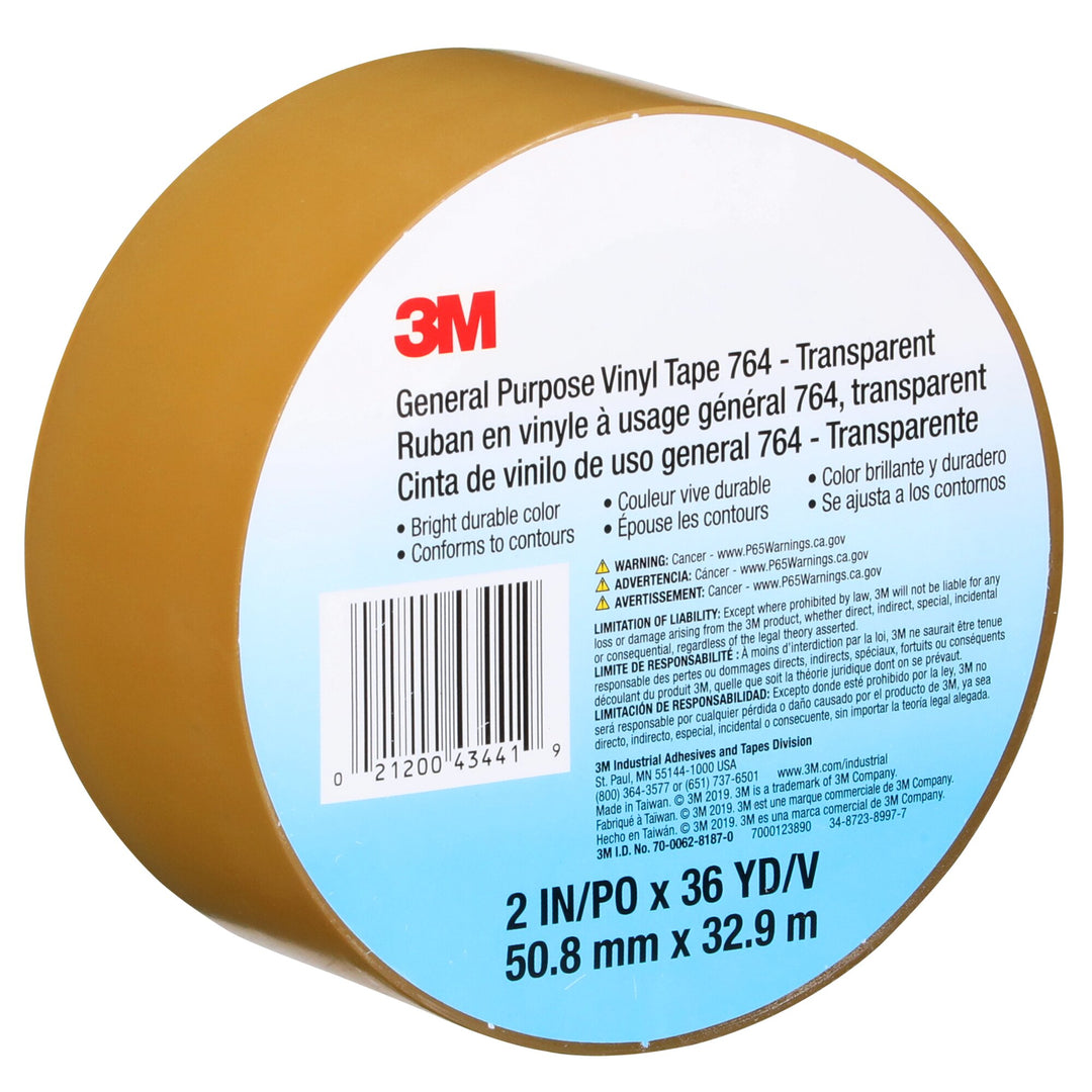 3M General Purpose Vinyl Tape 764, Transparent, 2 in x 36 yd, 5 mil