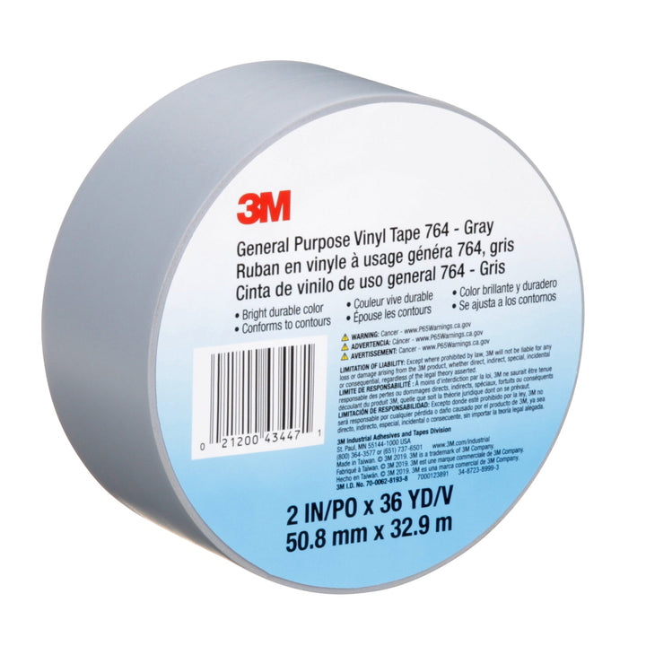 3M General Purpose Vinyl Tape 764, Gray, 2 in x 36 yd, 5 mil, 24 Roll/Case