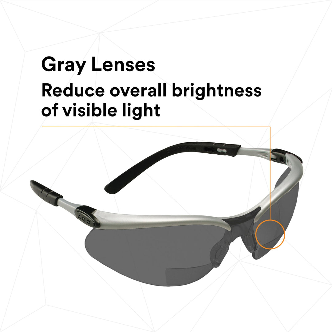 3M BX Reader Protective Eyewear 11377-00000-20, Grey Lens, SilverFrame