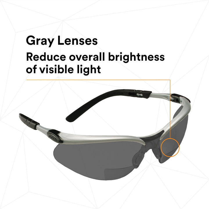 3M BX Reader Protective Eyewear 11377-00000-20, Grey Lens, SilverFrame