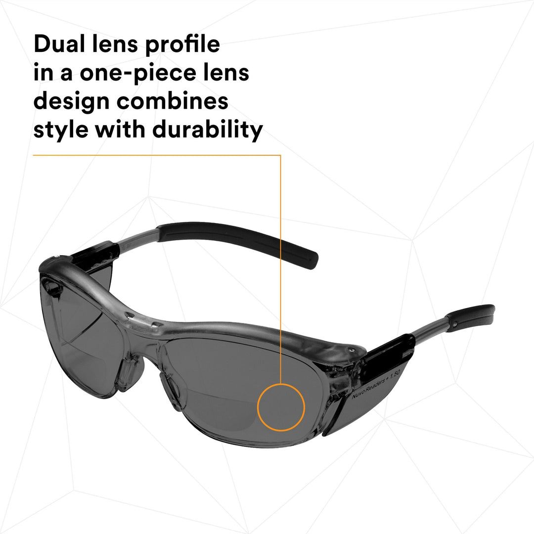 3M Nuvo Reader Protective Eyewear 11500-00000-20 Gray Lens, GrayFrame