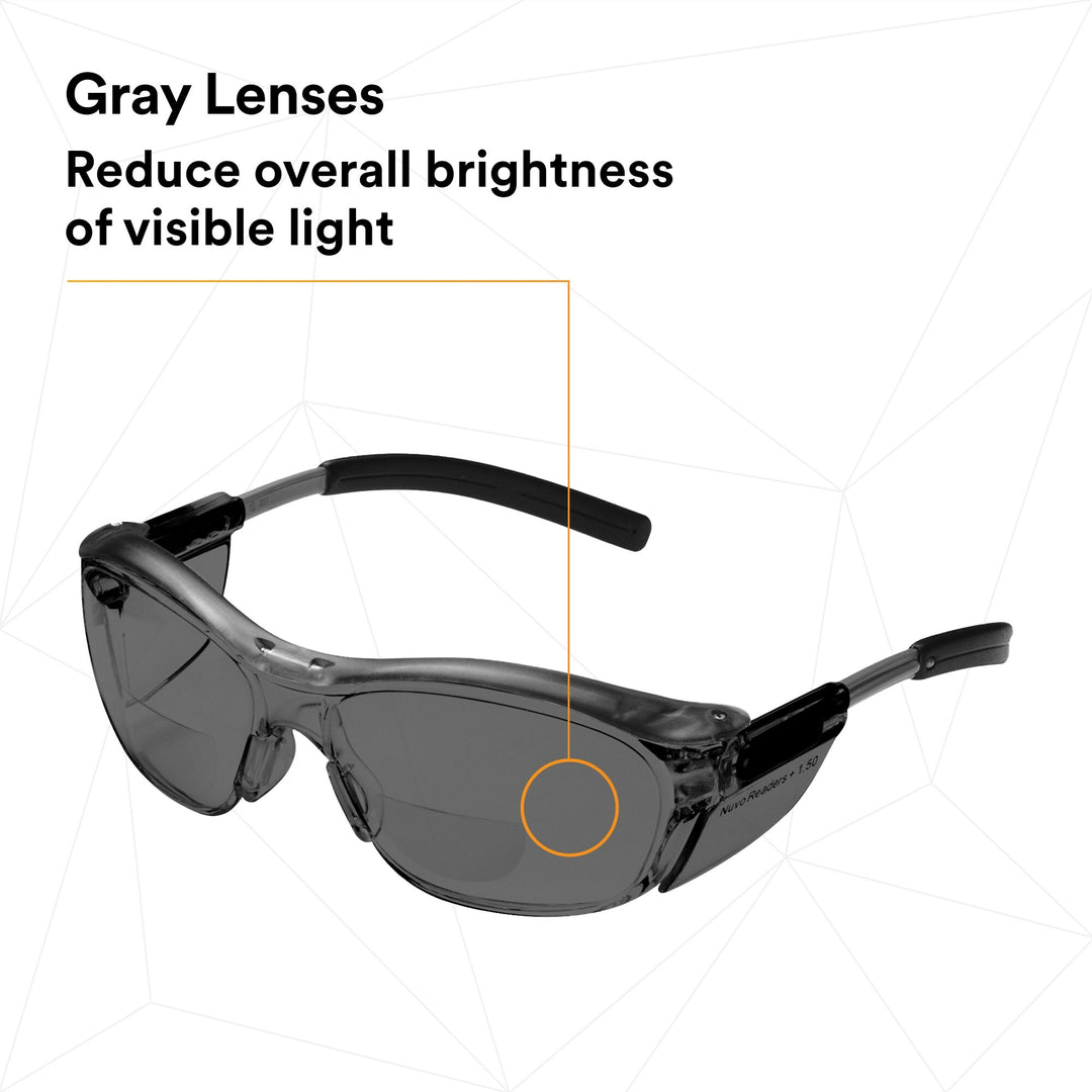 3M Nuvo Reader Protective Eyewear 11500-00000-20 Gray Lens, GrayFrame