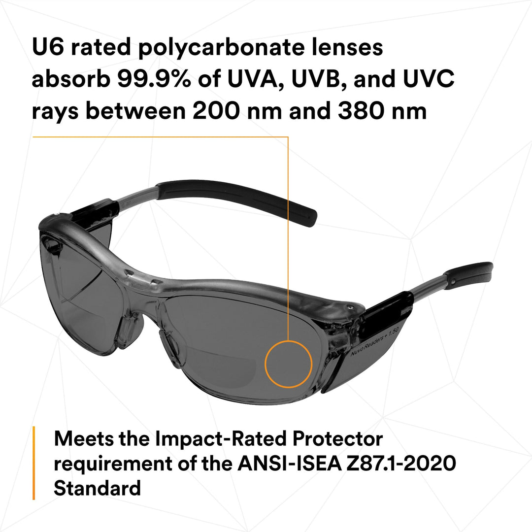 3M Nuvo Reader Protective Eyewear 11500-00000-20 Gray Lens, GrayFrame