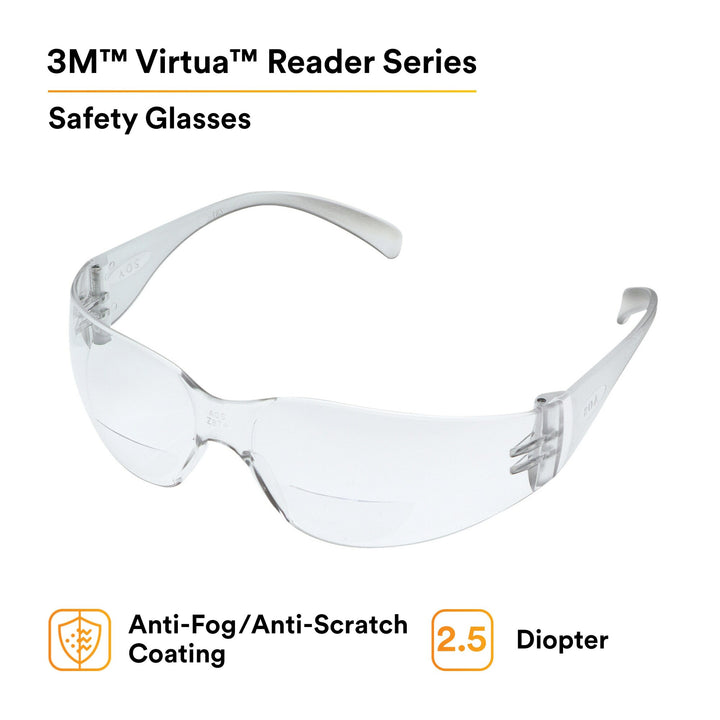 3M Virtua Reader Protective Eyewear 11515-00000-20 Clear Anti-FogLens