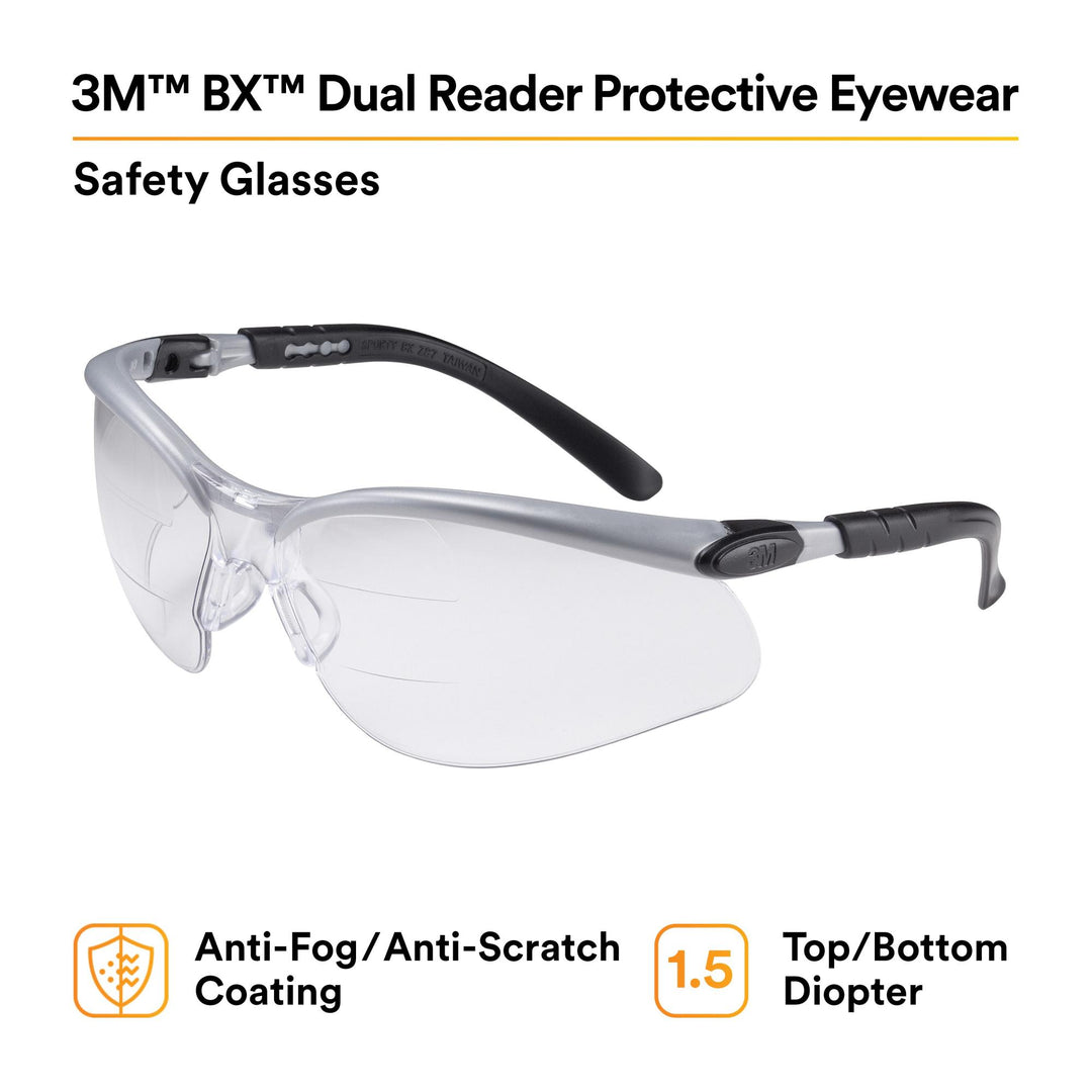 3M BX Dual Reader Protective Eyewear 11457-00000-20, Clear Anti-Fog
Lens