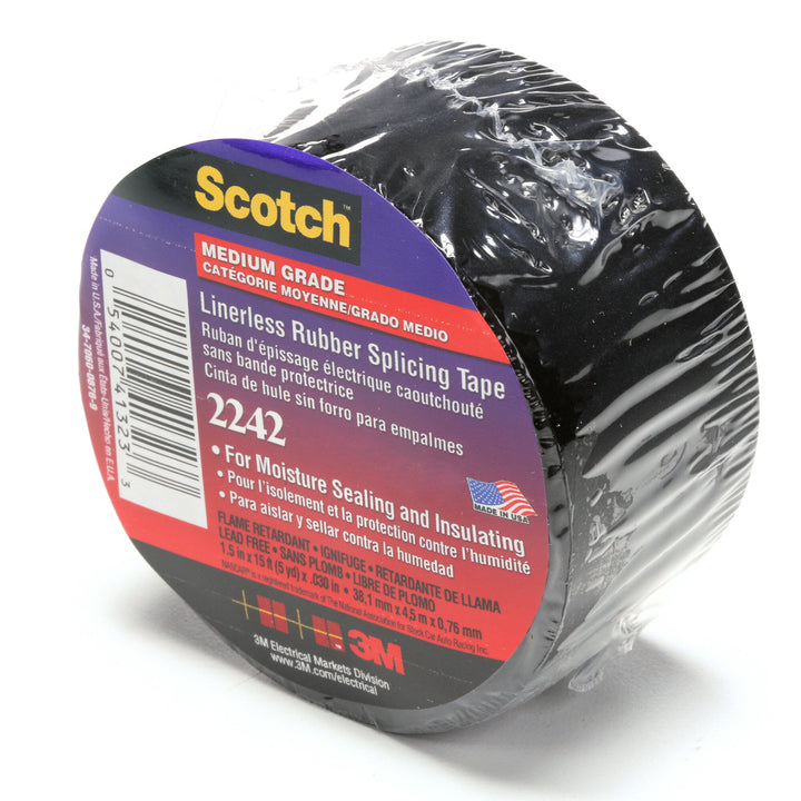 3M Linerless Electrical Rubber Tape 2242, 1-1/2 in x 15 ft, 1 in core,
Black