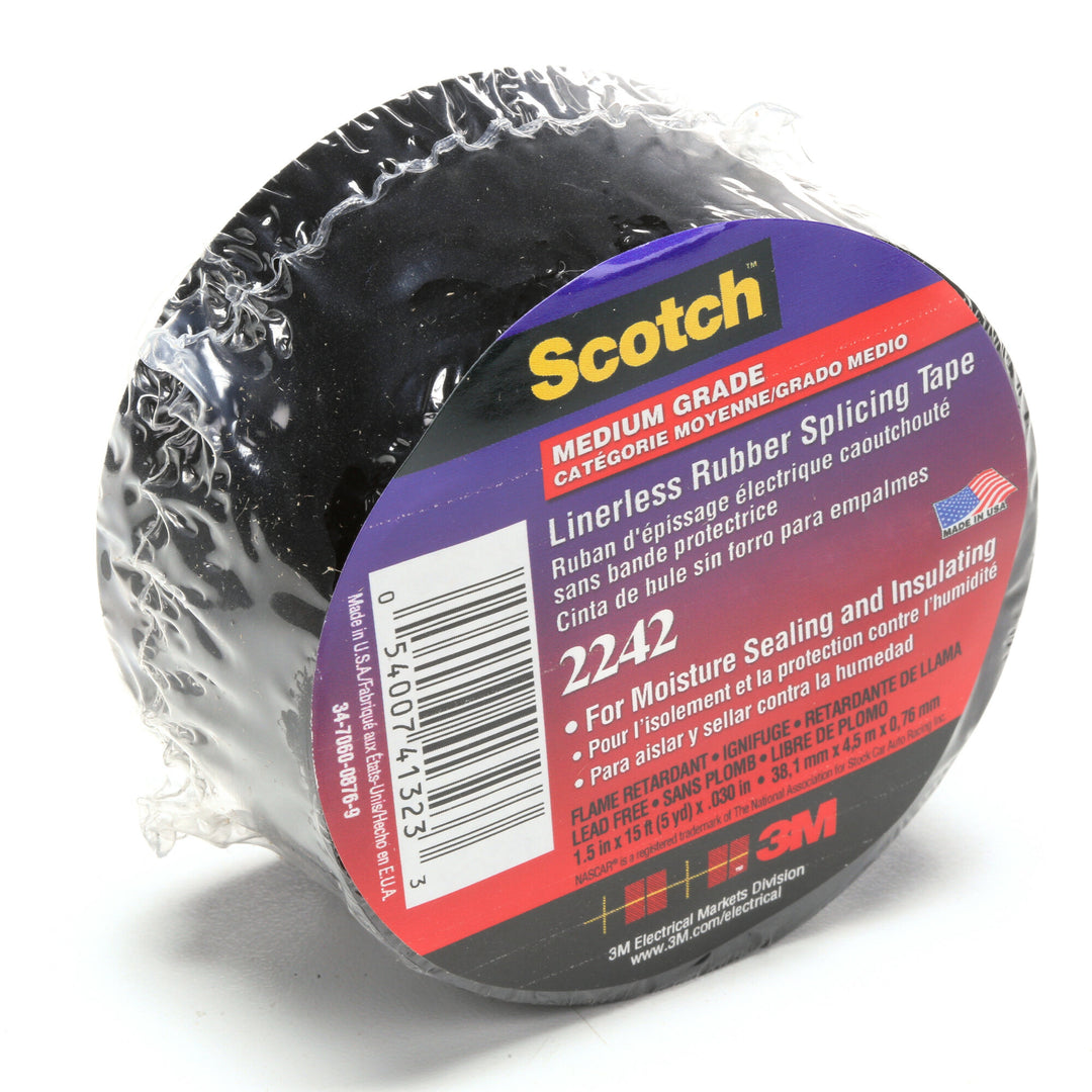 3M Linerless Electrical Rubber Tape 2242, 1-1/2 in x 15 ft, 1 in core,
Black