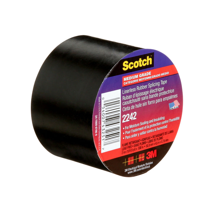 3M Linerless Electrical Rubber Tape 2242, 2 in x 15 ft, 1 in core,
Black