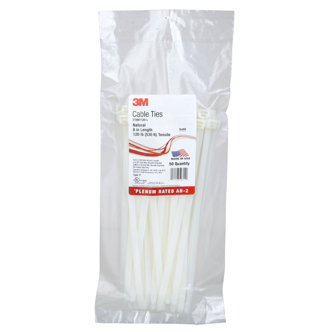 3M Nylon 6/6 Light Heavy-Duty Cable Tie CT8NT120-L, 9.00 in x 0.30 in x0.07 in