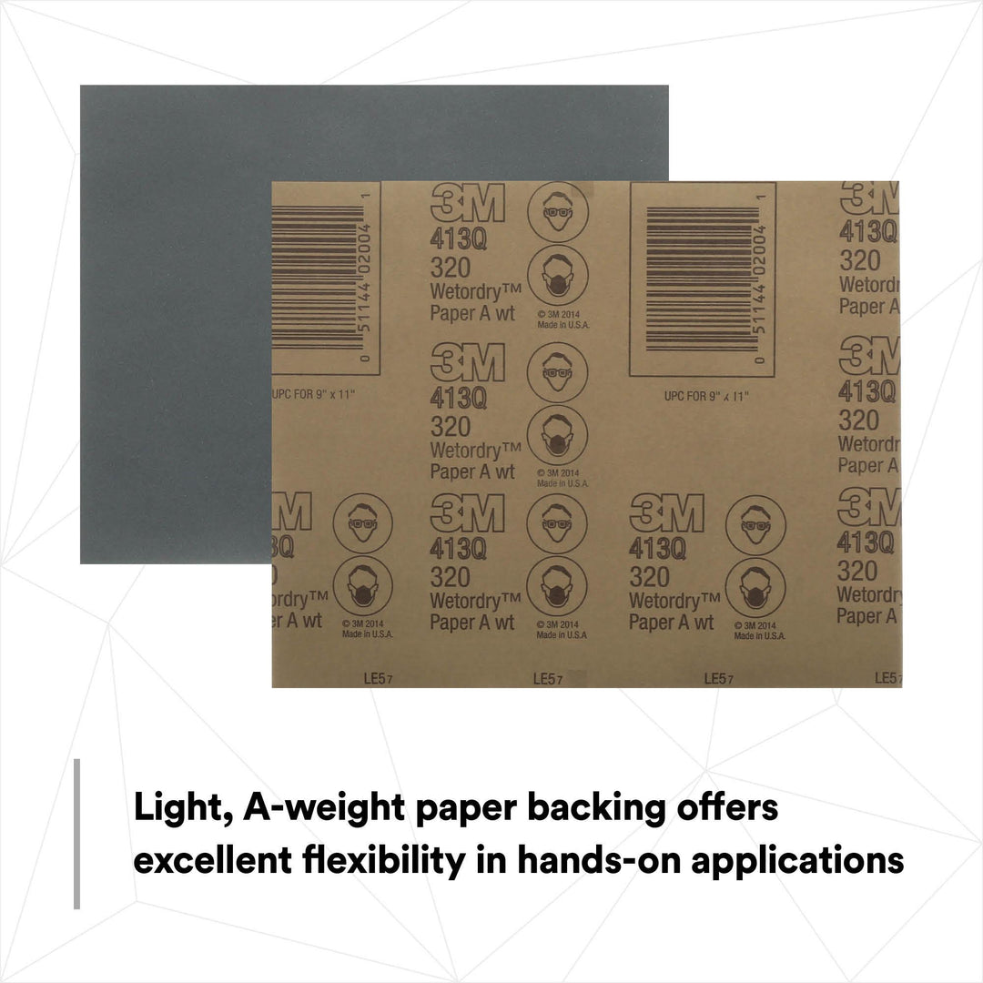 3M Wetordry Abrasive Sheet 413Q, 02004, 320, 9 in x 11 in, 50 sheets
per carton