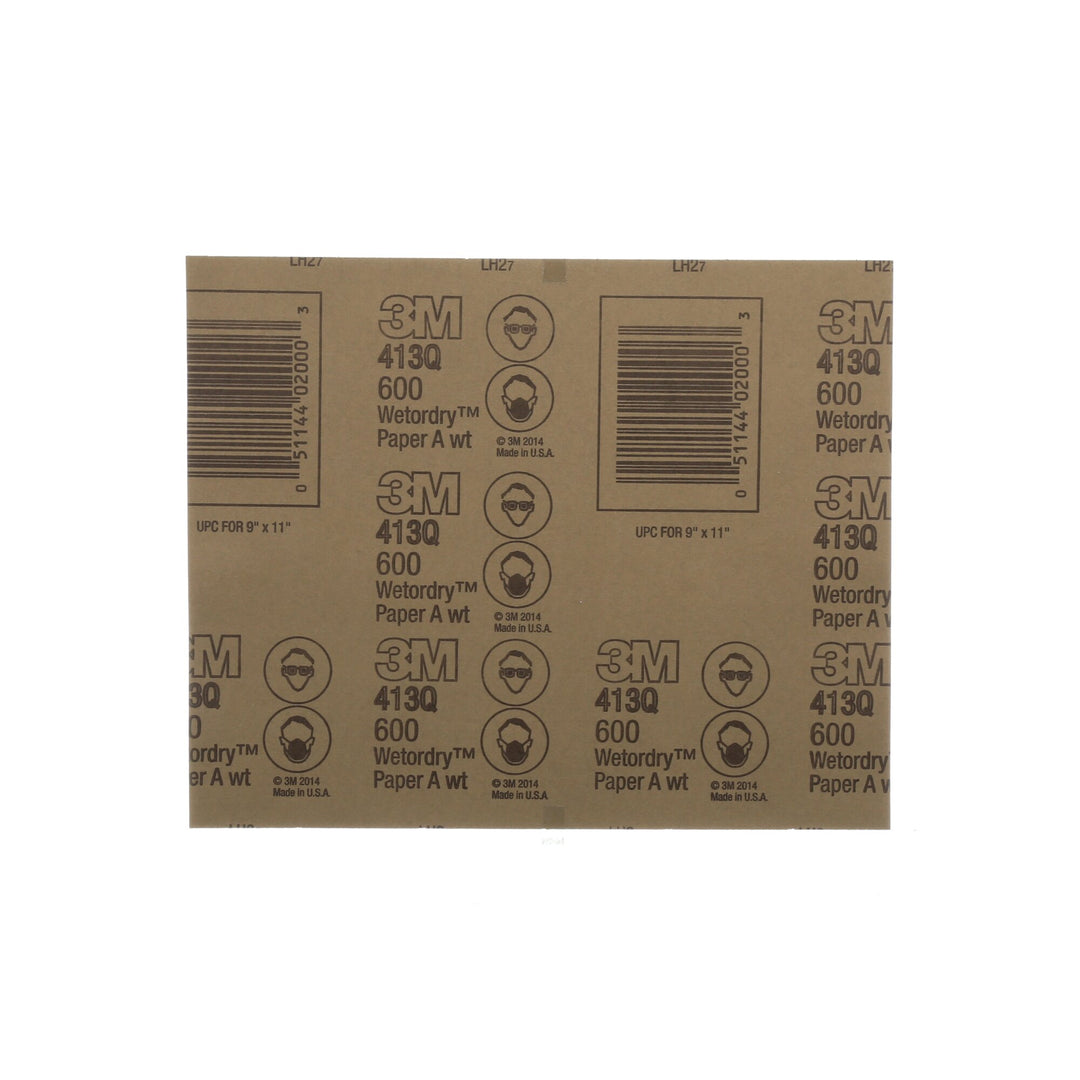 3M Wetordry Abrasive Sheet 413Q, 02000, 600, 9 in x 11 in, 50 sheetsper carton
