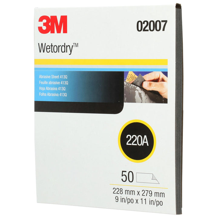 3M Wetordry Abrasive Sheet 413Q, 02007, 220, 9 in x 11 in, 50 sheets
per carton