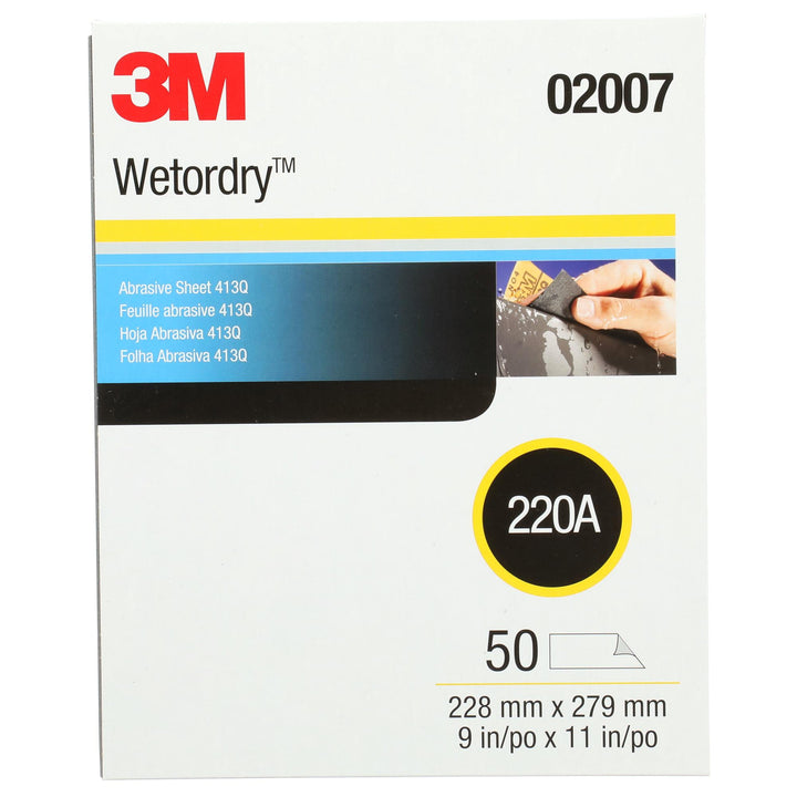 3M Wetordry Abrasive Sheet 413Q, 02007, 220, 9 in x 11 in, 50 sheets
per carton