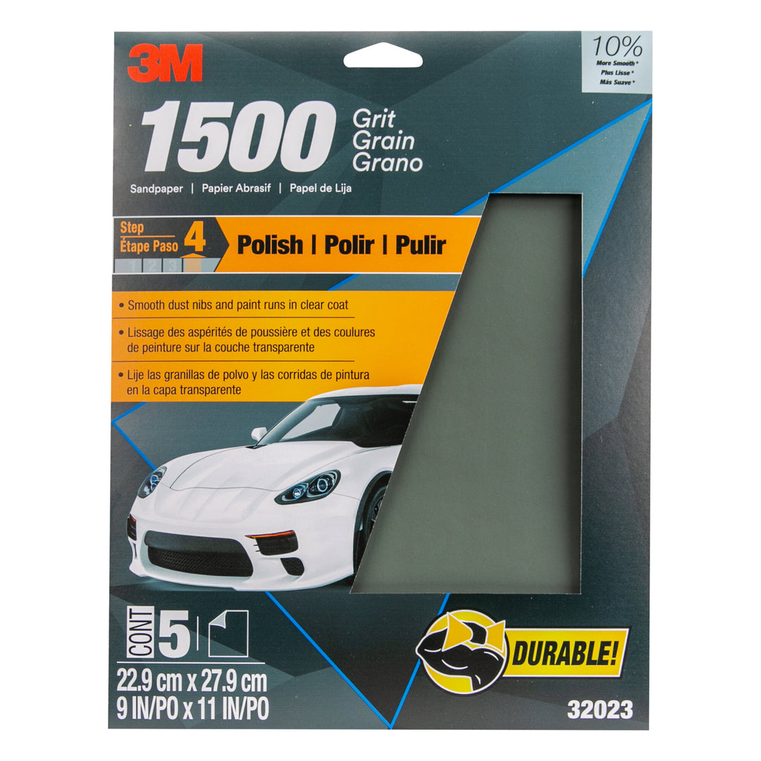 3M Wetordry Sandpaper, 32023, 1500 Grit, 9 in x 11 in, 5 per pack
