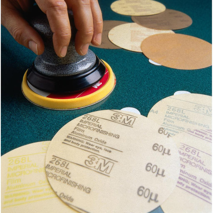 3M Hookit Microfinishing Film Disc 268L, 100 Mic 3MIL, Type D, 6 in x
1/4 in