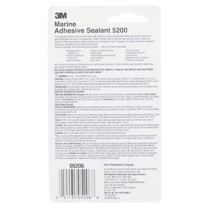 3M Marine Adhesive Sealant 5200, White, 1 oz Tube