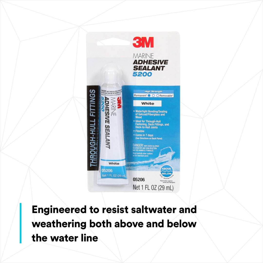 3M Marine Adhesive Sealant 5200, White, 1 oz Tube