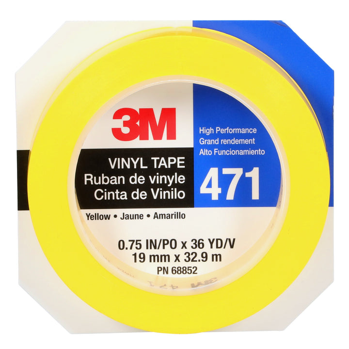 3M Vinyl Tape 471, Yellow, 3/4 in x 36 yd, 5.2 mil