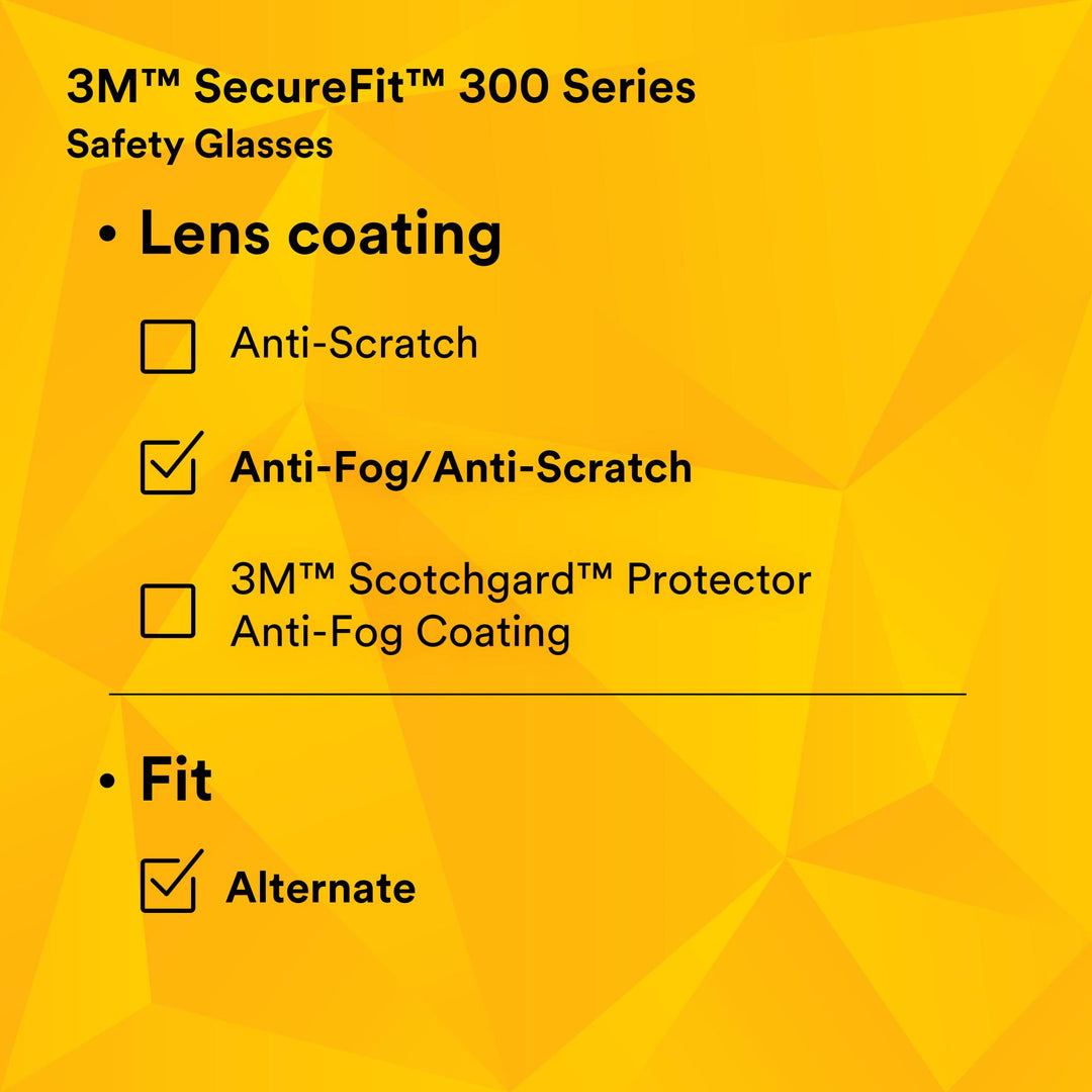 3M SecureFit Safety Glasses SF302AF, Gray Lens