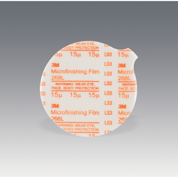 3M Microfinishing PSA Film Disc 268L, 15 Mic 3MIL, Type D, 12 in x NH,Die 1200B