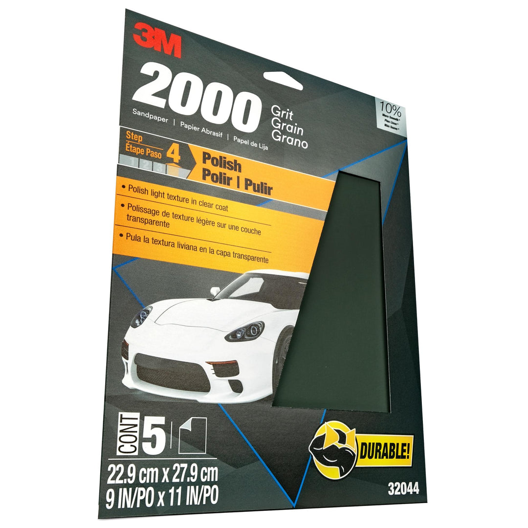 3M Wetordry Sandpaper, 32044, 2000 Grit, 9 in x 11 in, 5 per pack