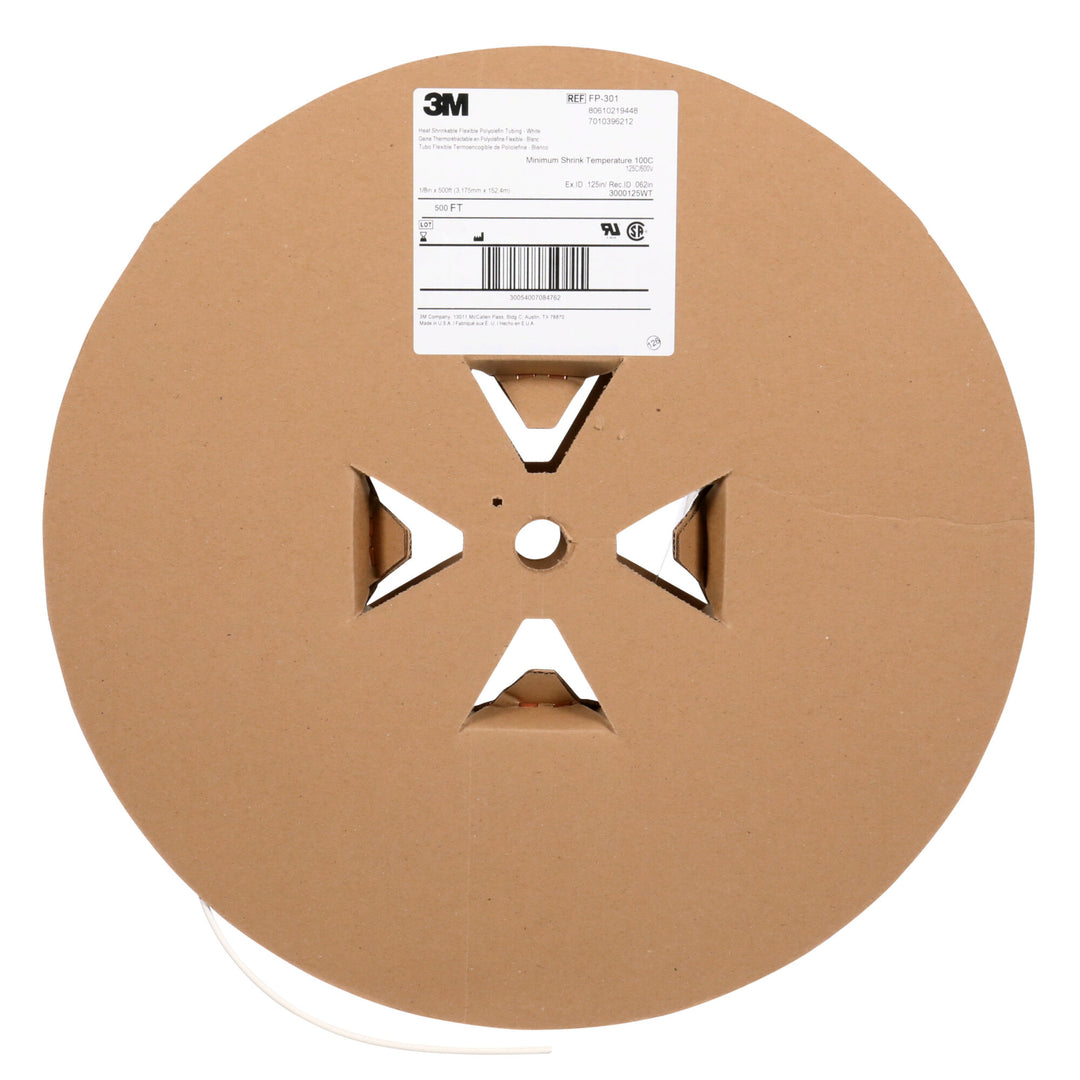 3M Heat Shrink Thin-Wall Tubing FP-301-1/8-White-500', 500 ft Lengthper spool