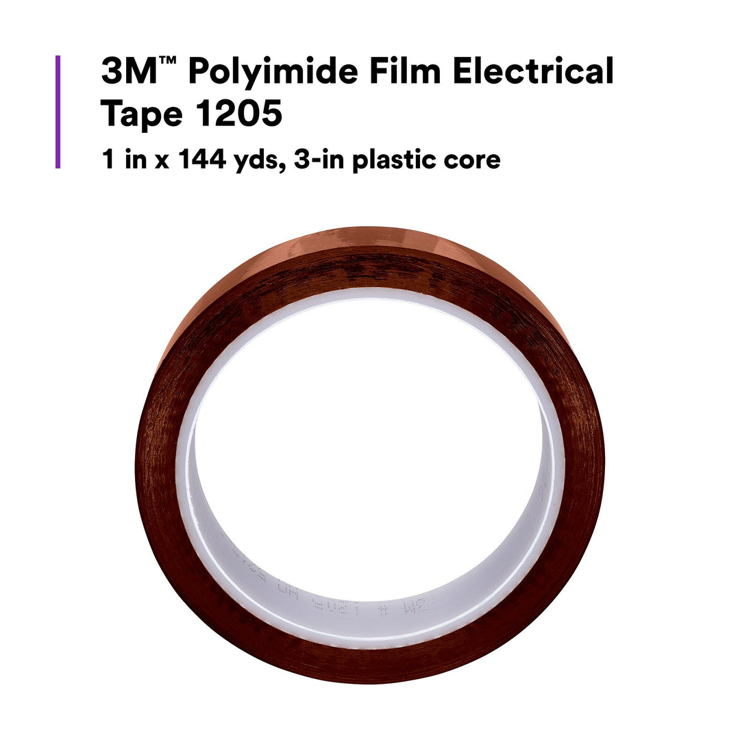 3M Polyimide Film Electrical Tape 1205, 1 in x 144 yds, 3-in plastic
core
