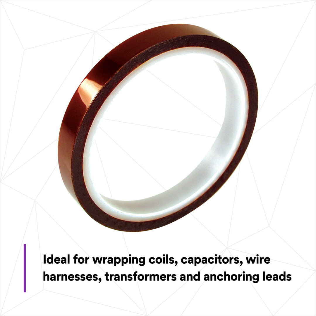 3M Polyimide Film Electrical Tape 1205, 1 in x 144 yds, 3-in plastic
core