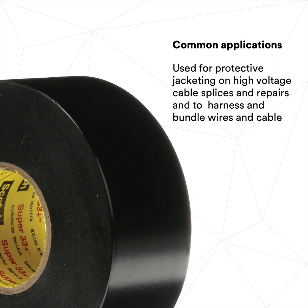 Scotch® Super 33+ Vinyl Electrical Tape, 3/4 in x 52 ft, Black, 10
rolls/carton