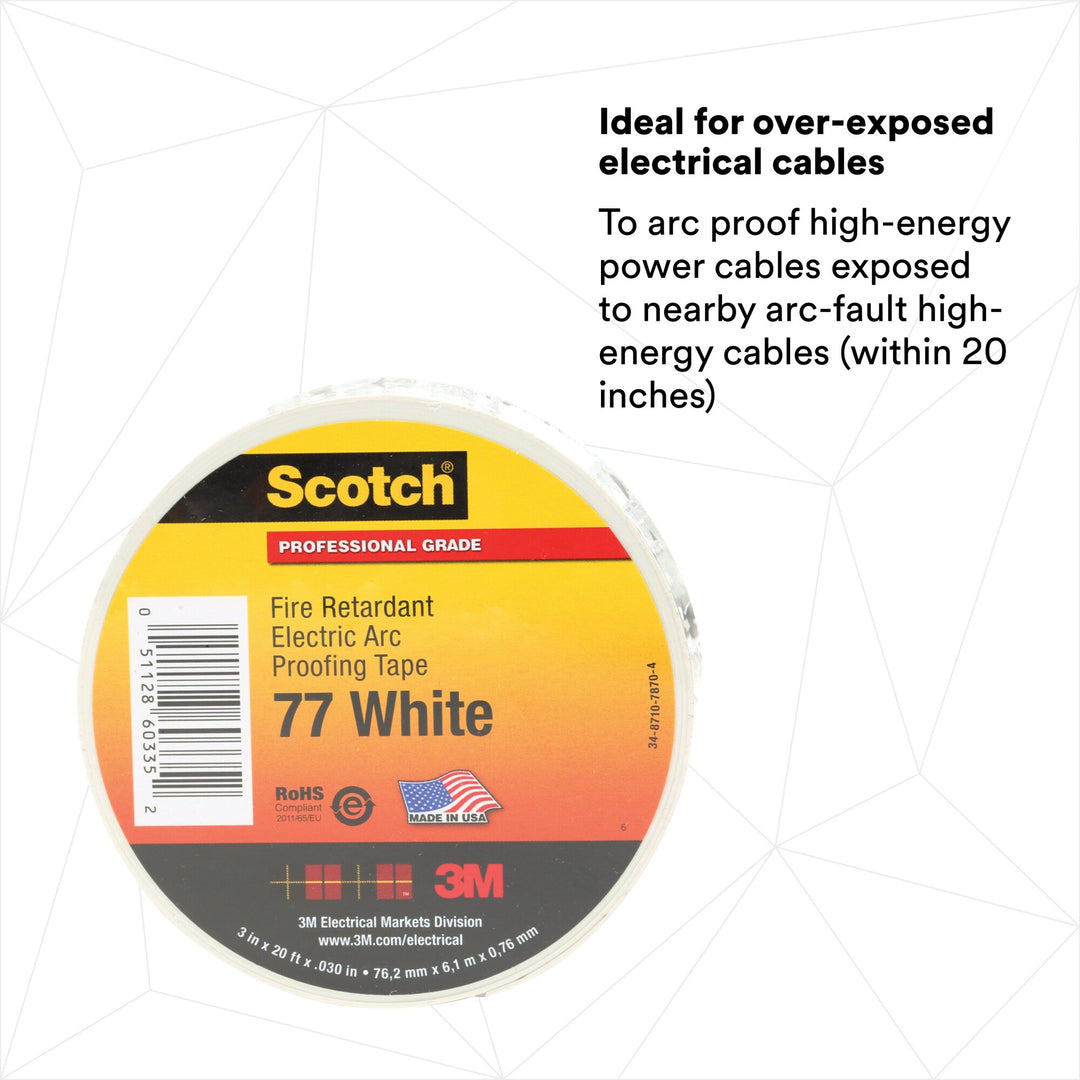 Scotch® Fire-Retardant Electric Arc Proofing Tape 77W, 3 in x 20 ft,
White/Gray