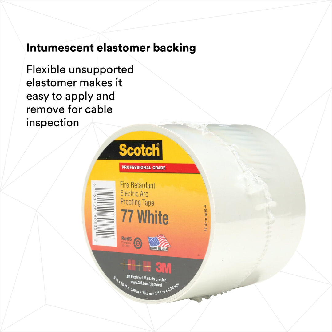 Scotch® Fire-Retardant Electric Arc Proofing Tape 77W, 3 in x 20 ft,
White/Gray