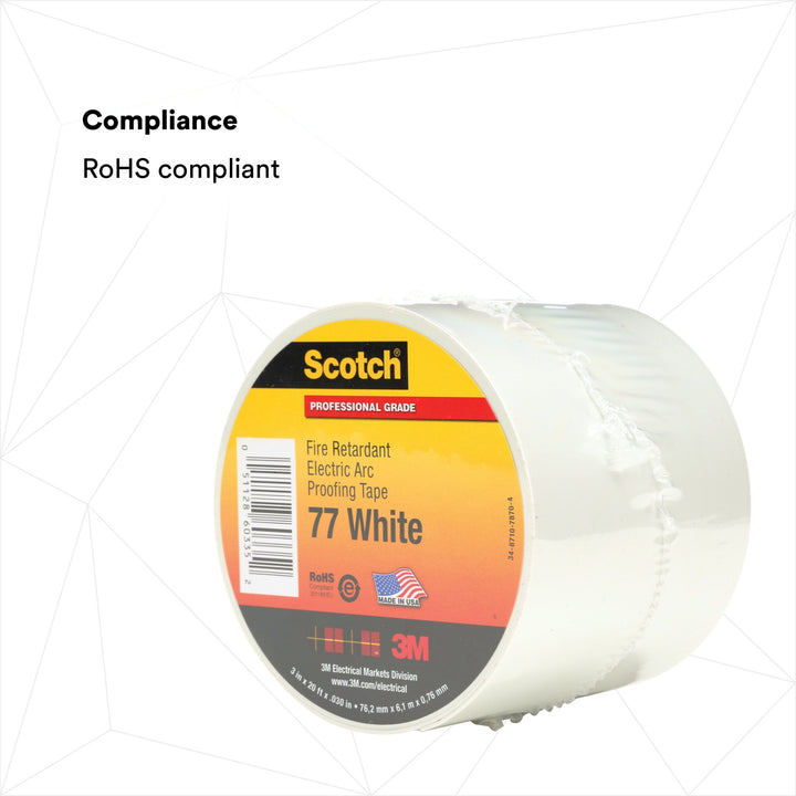 Scotch® Fire-Retardant Electric Arc Proofing Tape 77W, 3 in x 20 ft,
White/Gray