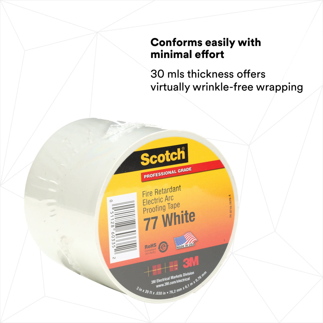 Scotch® Fire-Retardant Electric Arc Proofing Tape 77W, 3 in x 20 ft,
White/Gray