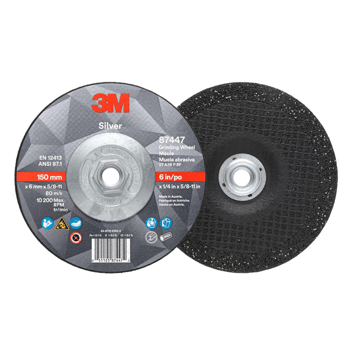 3M Silver Depressed Center Grinding Wheel, 87450, T27, 6 in x 1/4 in x
7/8 in