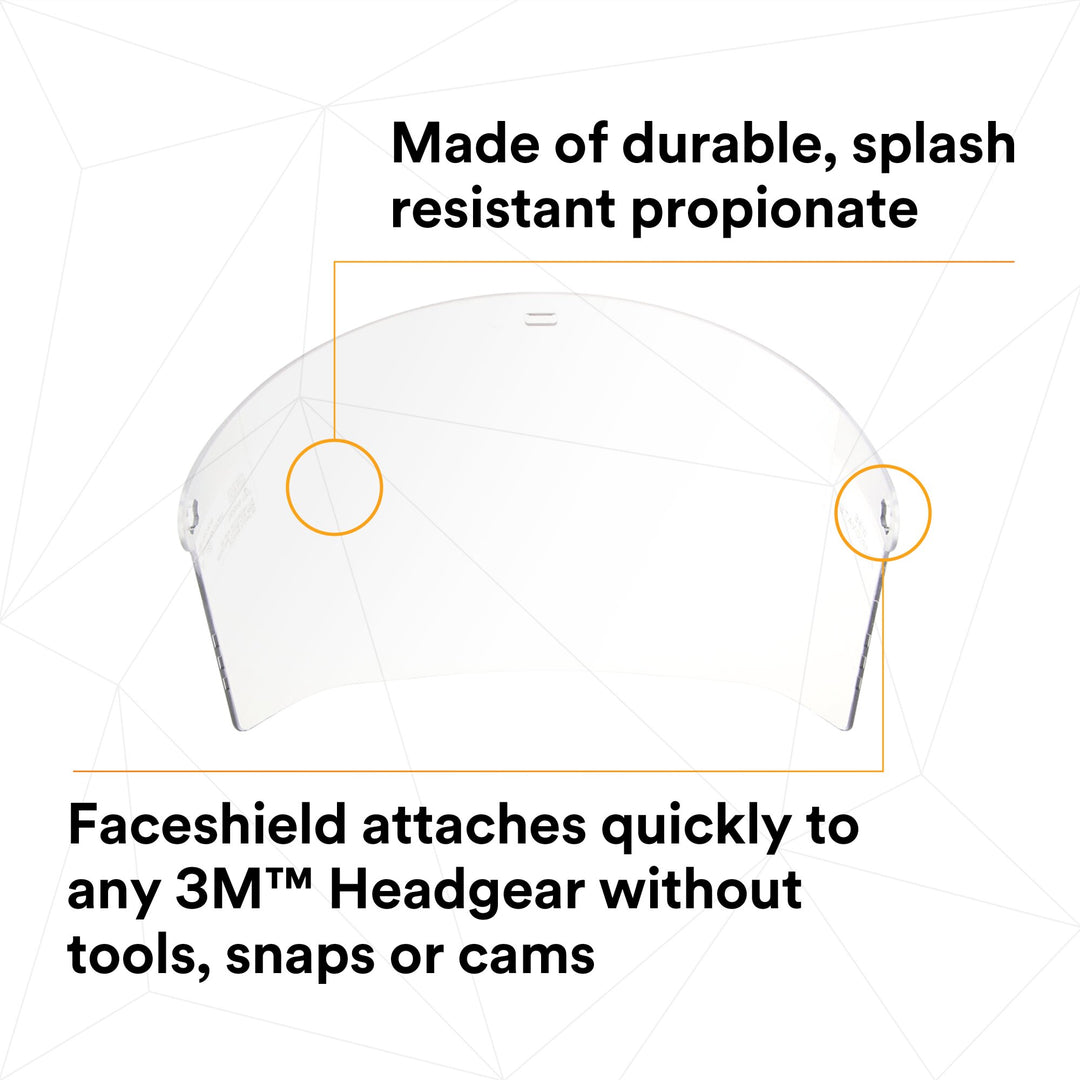 3M Clear Propionate Faceshield W96, 82700-00000, Molded