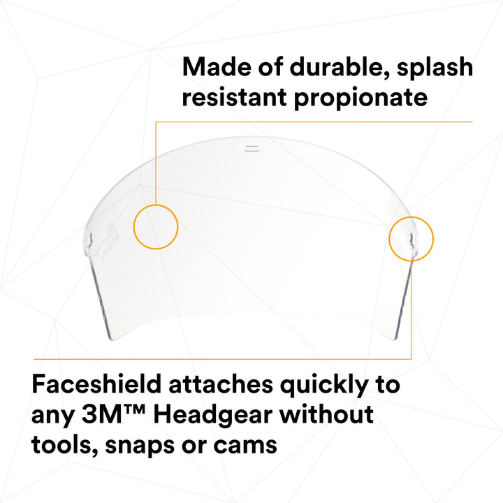 3M Clear Propionate Faceshield W96, 82700-00000, Molded