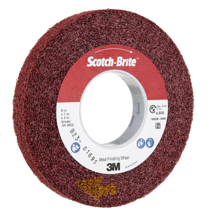 Scotch-Brite Metal Finishing Wheel, MF-WL, 5A Medium, 8 in x 1 in x 3
in
